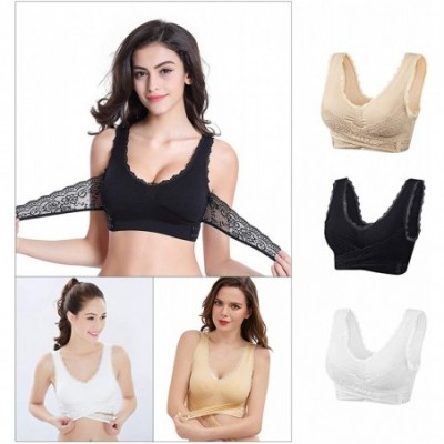 Bras Women's Sport Bra Front Cross Seamless Lace Wrap Side Buckle Lounge Yoga Bra - Black&white&nude - CV1999MI0OL