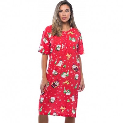 Nightgowns & Sleepshirts Short Sleeve Nightgown Holiday Sleepwear - Red - Holiday Friends - CI1842WD3UA