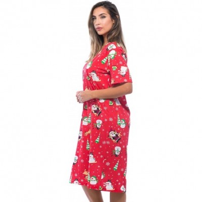 Nightgowns & Sleepshirts Short Sleeve Nightgown Holiday Sleepwear - Red - Holiday Friends - CI1842WD3UA