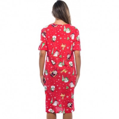 Nightgowns & Sleepshirts Short Sleeve Nightgown Holiday Sleepwear - Red - Holiday Friends - CI1842WD3UA