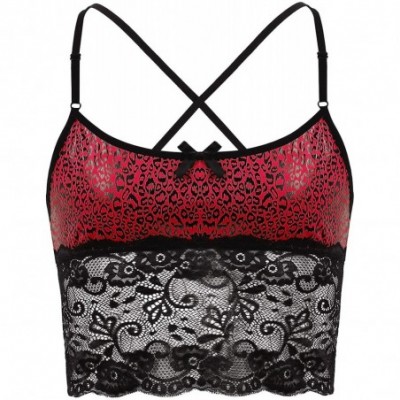 Undershirts Men's Sissy Lingerie Lace Flowear Crop Tank Tops Criss Back Bustier Corset Shirt Nightwear - Red - CW19CGXX5QX