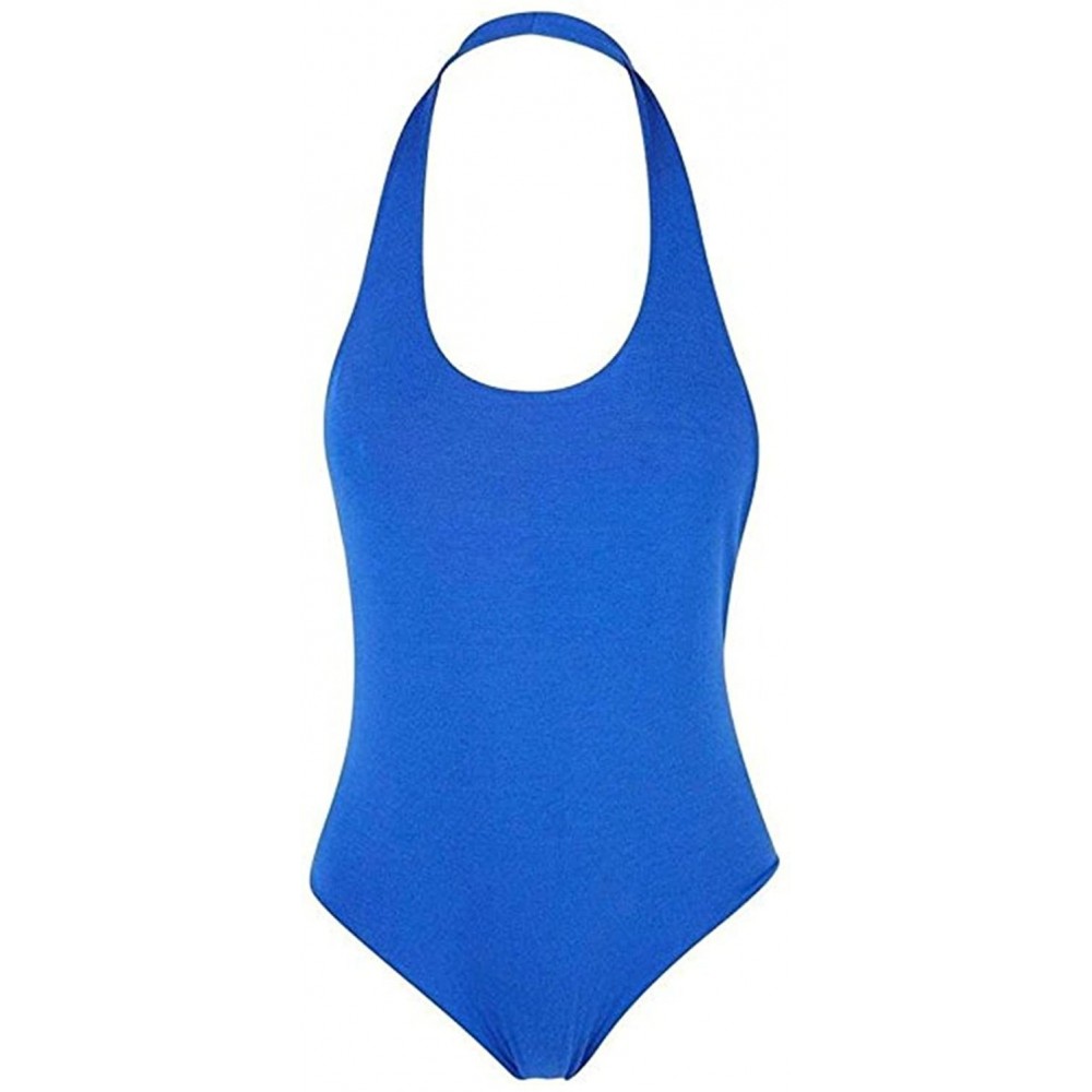 Shapewear Ladies Women's Halter Neck Sleeveless Backless Stretched Bodysuit Top Thin Fabric - Blue - CF183IUEQ2I