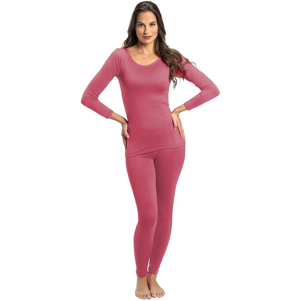 Thermal Underwear Thermal Underwear for Women Fleece Lined Thermals Women's Base Layer Long John Set - Mauve Pink - Midweight...