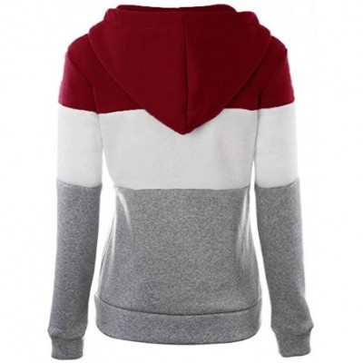 Thermal Underwear Women Stripe Coat Sport Casual Slim Color Patchwork Hooded Pocket Jacket Outwear - Red - CK19233ET7R