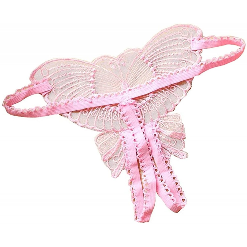 Panties Women Butterfly Panties Lace Embroidery Thongs Low Waist G-String Lingerie - Pink - CO182GDE9KM