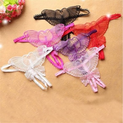 Panties Women Butterfly Panties Lace Embroidery Thongs Low Waist G-String Lingerie - Pink - CO182GDE9KM