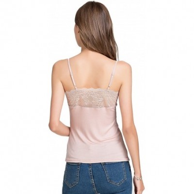 Slips Women's Silk Camisole Sleeveless Shirts Lace Tank - Pink - CE18UYZE6HD