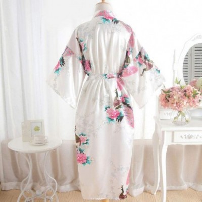 Robes Womens Floral Print Kimono Robes Sexy Nights Long Pajamas Gown Bathrobe Lingerie Nightdress - White - CM18R8ZIUNA