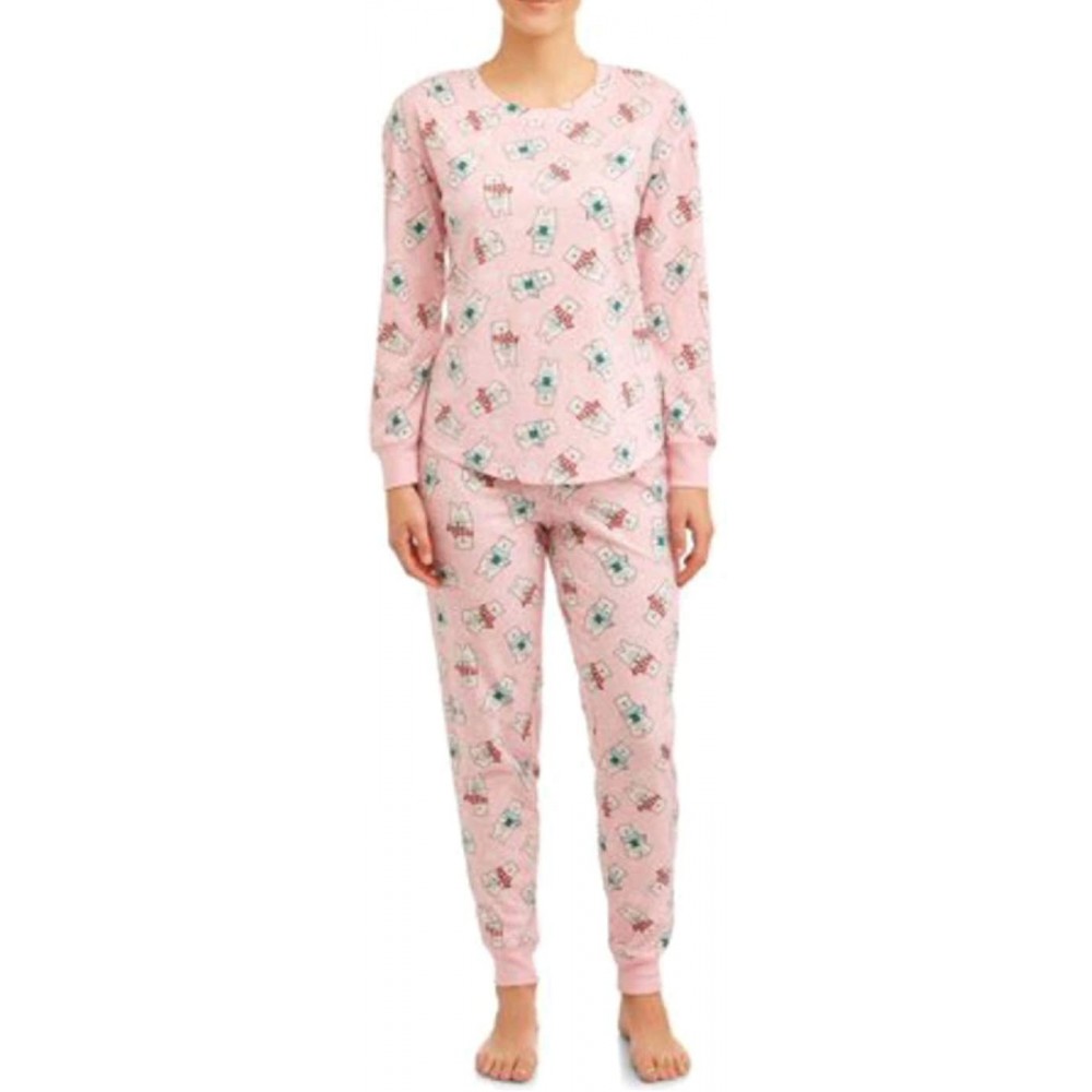 Sets Polar Bears Completely Pink Long Sleeve 2 Piece Knit Jogger Pajama Set - CJ18A9SGN3G