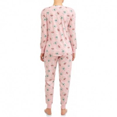 Sets Polar Bears Completely Pink Long Sleeve 2 Piece Knit Jogger Pajama Set - CJ18A9SGN3G