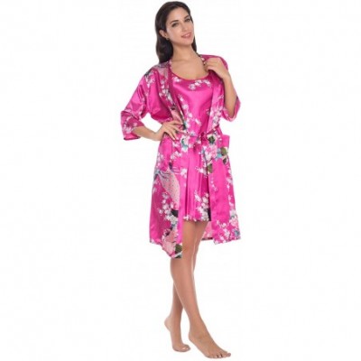 Robes Women's Kimono Robe Gorgeous Loungewear 2PC Set Sleepwear Camisole & Robe - Rose - C311YCAV3GZ