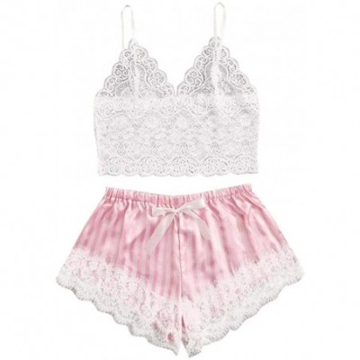 Sets Women's Sexy Lingerie Sets Lace Cami Top with Shorts Sleepwear Soft Spaghetti Strap Pajama - Pink - C819893CSQX