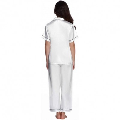 Sets Women's Short Sleeve Classtic Satin Pajama Set - White With Black Piping - CL18HC5Q2A3