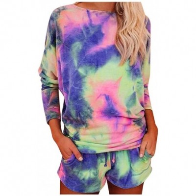 Sets Women's Fashion Homewear Two Piece Tie-Dye/Leopard/Gradient Long-Sleeve Shorts Sets Tracksuit Sleepwear E-Scenery - Mult...