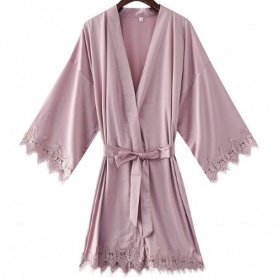 Robes Women's Solid Matt Silk Satin lace Robe Satin Short Kimono Robes with Lace Trim - Mauve - C419320WN3E