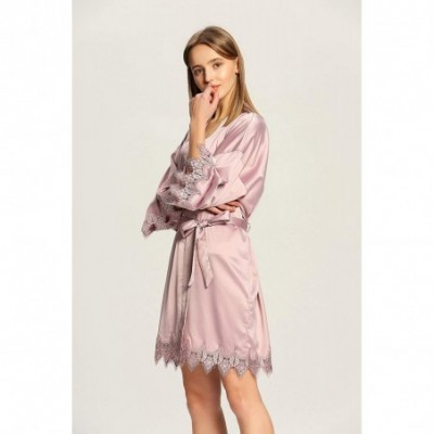 Robes Women's Solid Matt Silk Satin lace Robe Satin Short Kimono Robes with Lace Trim - Mauve - C419320WN3E