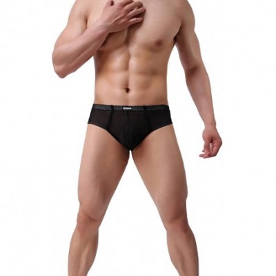 Briefs Sexy Men's Underwear Lace Translucent Fun Low Waist Skinny Boxer Briefs - 3p-black - CC192ZAIUDM