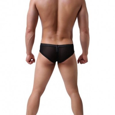 Briefs Sexy Men's Underwear Lace Translucent Fun Low Waist Skinny Boxer Briefs - 3p-black - CC192ZAIUDM