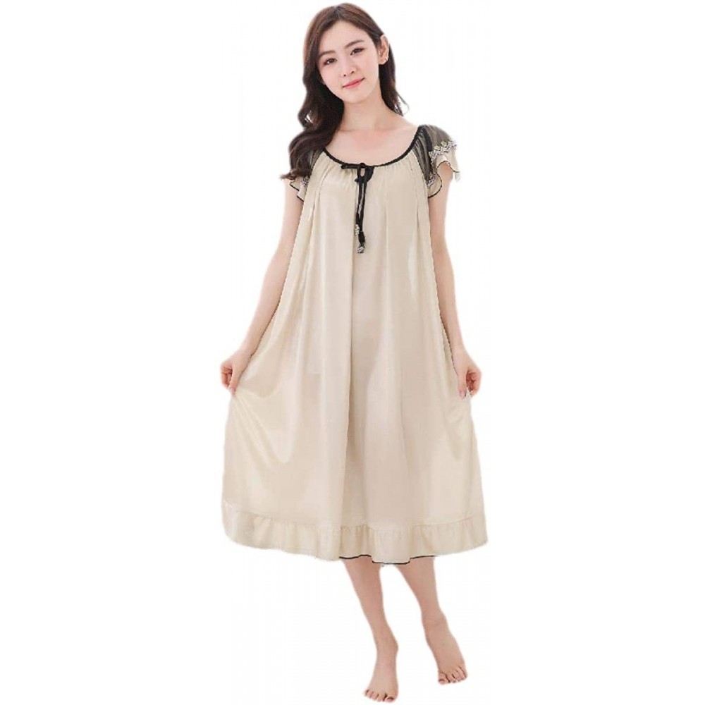 Robes Sexy Lightweight Silky Summer Soft Charmeuse Long Sleep Dress - Champagne - CR199SM6R5L