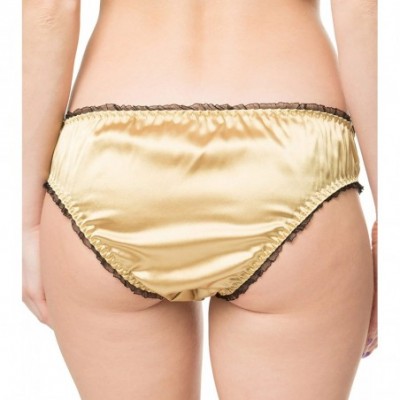 Panties Women's Tanga Bikini Lingerie Briefs Panties Satin Knickers - Gold - CH18OD7CS52