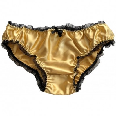 Panties Women's Tanga Bikini Lingerie Briefs Panties Satin Knickers - Gold - CH18OD7CS52