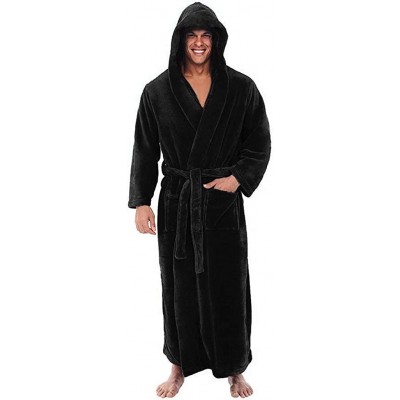 Robes Mens Hooded Long Robe-Chaofanjiancai Winter Warm Plush Fleece Big and Tall Bathrobe Fashion Home Clothes Coat - Black02...