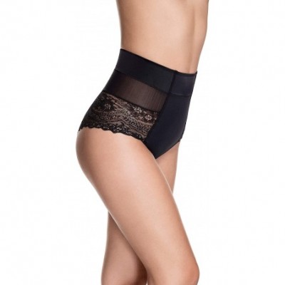 Shapewear Brazilian Flair- Women's Shaping Mid Waist Lace Panties - Endless Black - CL18NWTXGUO