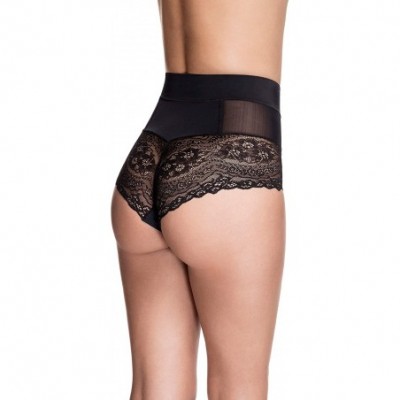 Shapewear Brazilian Flair- Women's Shaping Mid Waist Lace Panties - Endless Black - CL18NWTXGUO