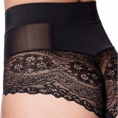 Shapewear Brazilian Flair- Women's Shaping Mid Waist Lace Panties - Endless Black - CL18NWTXGUO