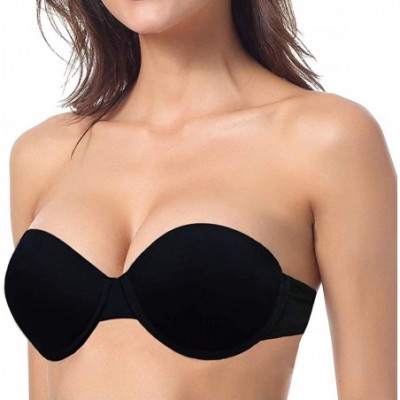 Bras Strapless Padded Push up Underwire Convertible Demi Bra with Clear Straps Backless for Dance Wedding Party - Black - CB1...