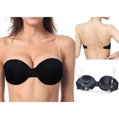 Bras Strapless Padded Push up Underwire Convertible Demi Bra with Clear Straps Backless for Dance Wedding Party - Black - CB1...