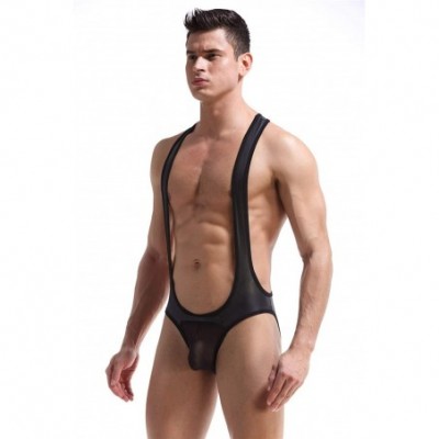 Briefs Men's Jockstrap Leotard Underwear Jumpsuits Wrestling Singlet Bodysuit - Style-1815 Black - CZ18L0AYGAY