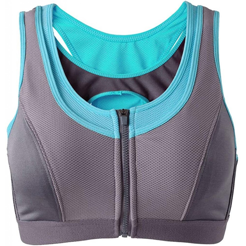 Bras Women Wireless Sports Bra with Front Zipper Middle Impact Seamless Active Yoga Bra - Blue - CF193MS39SG