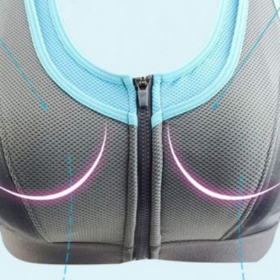 Bras Women Wireless Sports Bra with Front Zipper Middle Impact Seamless Active Yoga Bra - Blue - CF193MS39SG