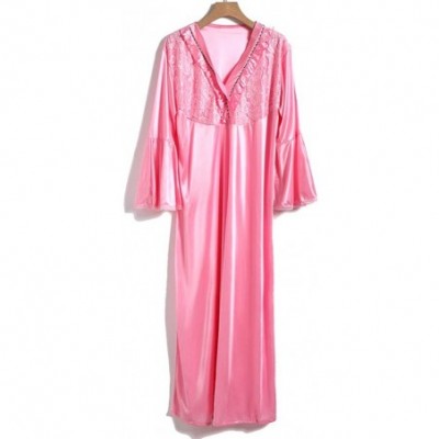 Nightgowns & Sleepshirts Women's Sexy V Neck Lace Satin Sleepwear Chemise Nightgown Lingerie Soft Pajamas Midi Dress - Pink -...