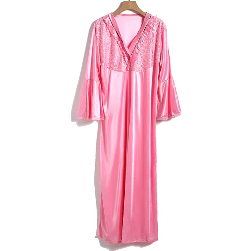 Nightgowns & Sleepshirts Women's Sexy V Neck Lace Satin Sleepwear Chemise Nightgown Lingerie Soft Pajamas Midi Dress - Pink -...