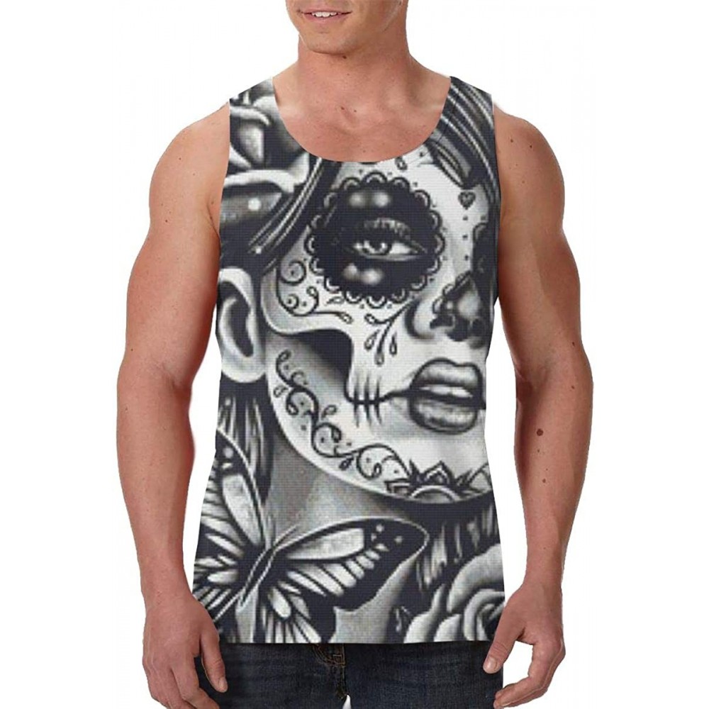 Undershirts Men Muscle Tank Top Summer Beach Holiday Fashion Sleeveless Vest Shirts - Sugar Skull Lady - CX19D849G6R