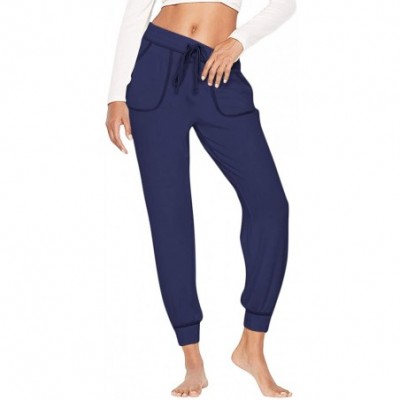 Bottoms Women Sleep Jogger Sweatpants with Pockets Drawstring Soft Loungewear PJ Bottoms Comfy Fit - Navy - C7193W7M4IH