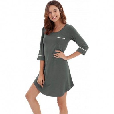 Nightgowns & Sleepshirts Women's Bamboo Pajamas 3/4 Sleeves Nightgowns Soft Sleep Dress Plus Size Sleep Shirt Lightweight Sle...