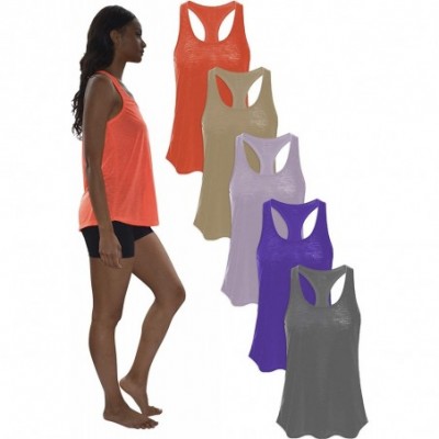 Camisoles & Tanks Women's 5 Pack Everyday Flowy Burnout Racer Back Active Workout Tank Tops - 5 Pack-charcoal/Khaki/Neonorang...