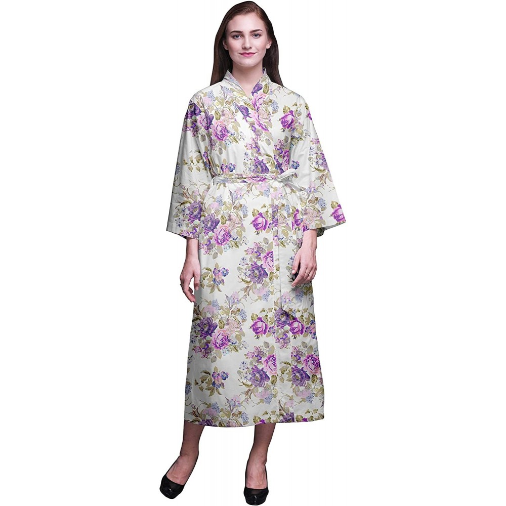 Robes Long Robes for Women Printed Bride Getting Ready Bridesmaid Robes Cotton Bathrobes - Purple2 - CV18T83MXH0