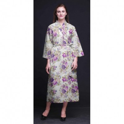 Robes Long Robes for Women Printed Bride Getting Ready Bridesmaid Robes Cotton Bathrobes - Purple2 - CV18T83MXH0