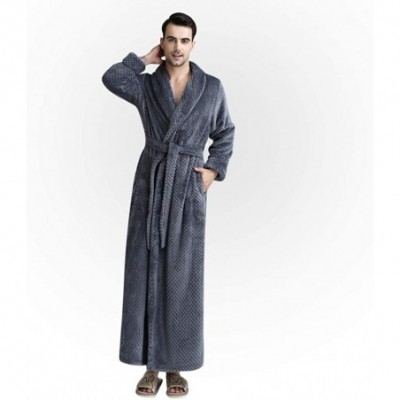 Robes Mens Solid Thicken Coral Fleece Robe Bathrobe Gown Pajamas Sleepwear Pocket - Gray - CX19C9YNKHC