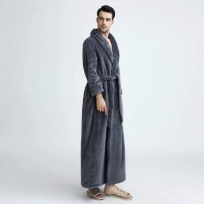 Robes Mens Solid Thicken Coral Fleece Robe Bathrobe Gown Pajamas Sleepwear Pocket - Gray - CX19C9YNKHC