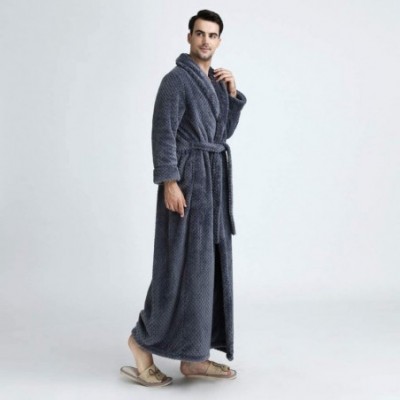 Robes Mens Solid Thicken Coral Fleece Robe Bathrobe Gown Pajamas Sleepwear Pocket - Gray - CX19C9YNKHC