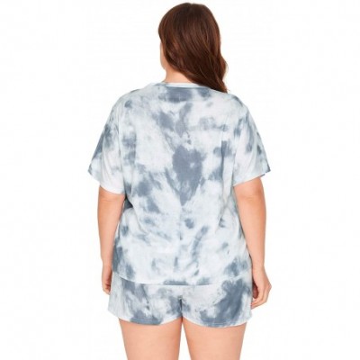 Sets Women Plus Size Pajamas Sets Tie Dye Short Sleeve Casual Loungewear Sleepwear PJ - Grey - CP19C9TNODE