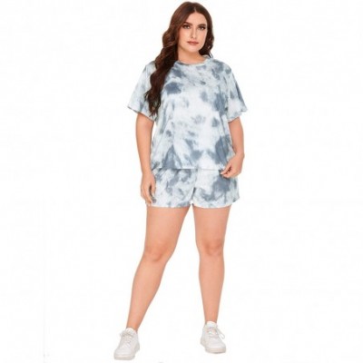 Sets Women Plus Size Pajamas Sets Tie Dye Short Sleeve Casual Loungewear Sleepwear PJ - Grey - CP19C9TNODE