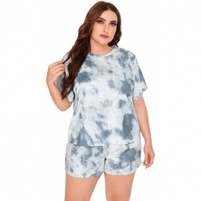 Sets Women Plus Size Pajamas Sets Tie Dye Short Sleeve Casual Loungewear Sleepwear PJ - Grey - CP19C9TNODE