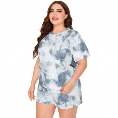 Sets Women Plus Size Pajamas Sets Tie Dye Short Sleeve Casual Loungewear Sleepwear PJ - Grey - CP19C9TNODE