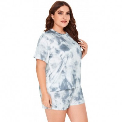 Sets Women Plus Size Pajamas Sets Tie Dye Short Sleeve Casual Loungewear Sleepwear PJ - Grey - CP19C9TNODE